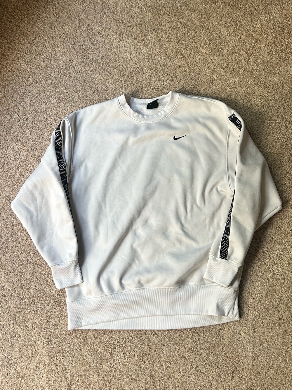 Nike White Crewneck Sweatshirt with Black Accent Stripes
